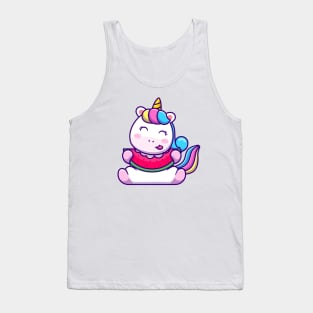 Cute Unicorn Eating Watermelon Tank Top